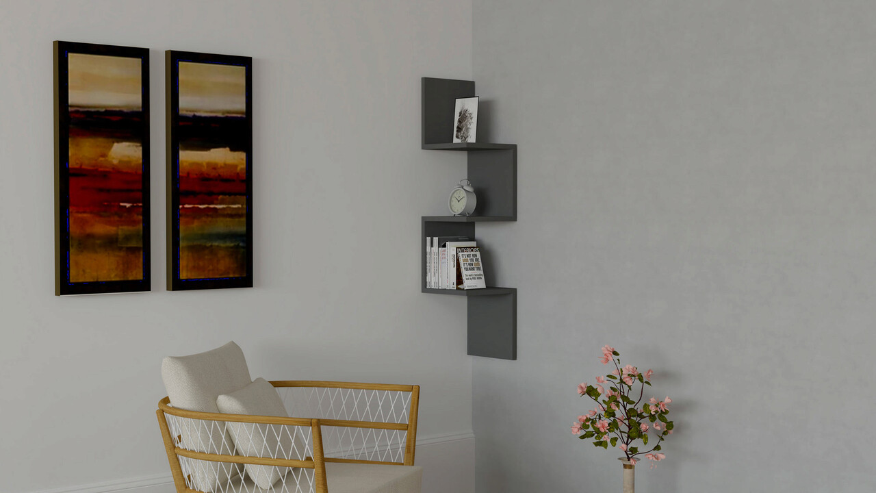 Raft de perete, Hanah Home, Zikzak, 105.4x25x25 cm, Antracit - imagine 7